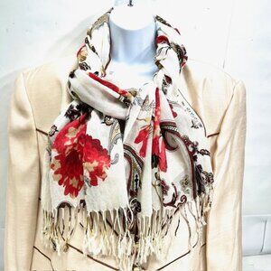 CALYPSO ST. BARTH  Soft Cotton Cashmere Pink White Scarf Wrap Fring 80"x 56(50